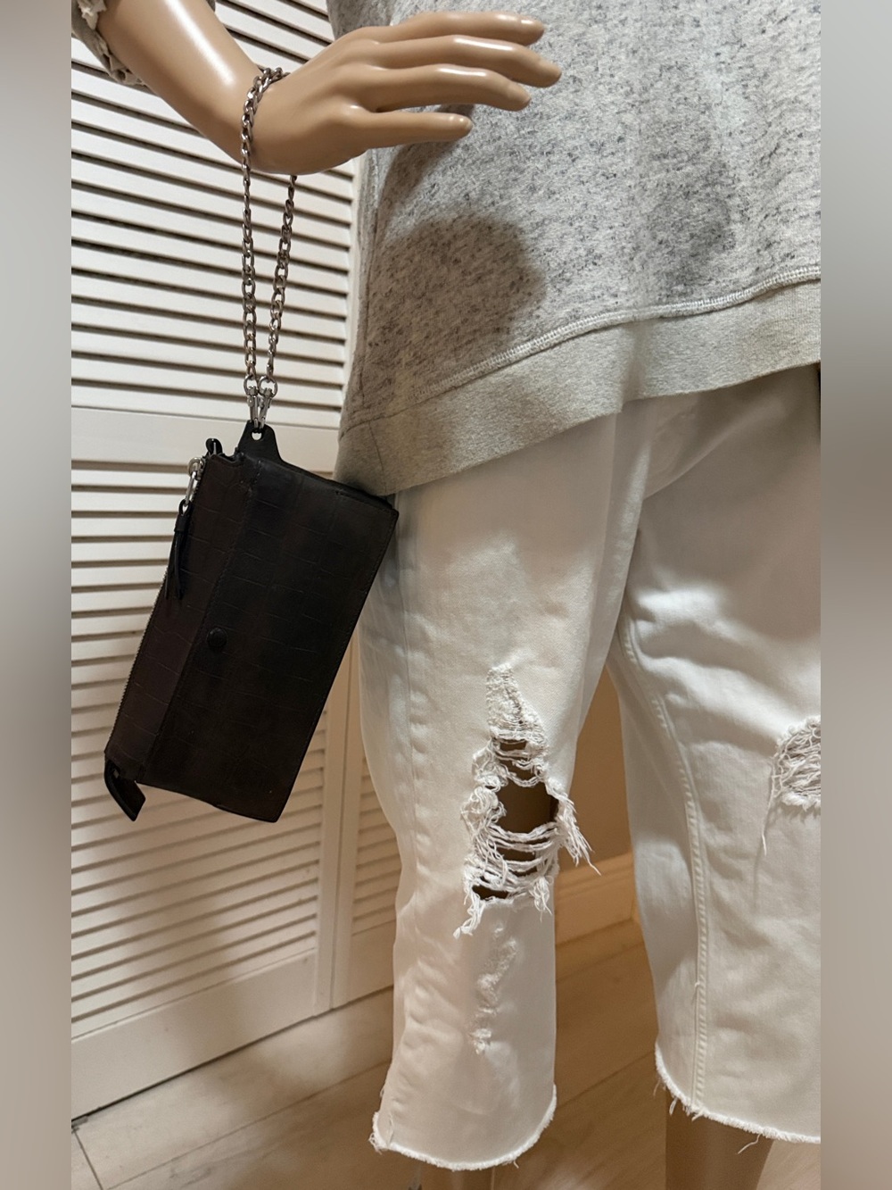 AllSaints Croc Embossed Leather Organizer Clutch | Customized Chain Strap